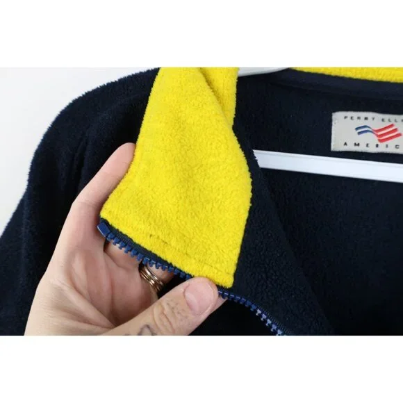 Vintage 90s Perry Ellis Mens Large Spell Out Flag 1/4 Half Zip Fleece Sweater - Picture 6 of 14